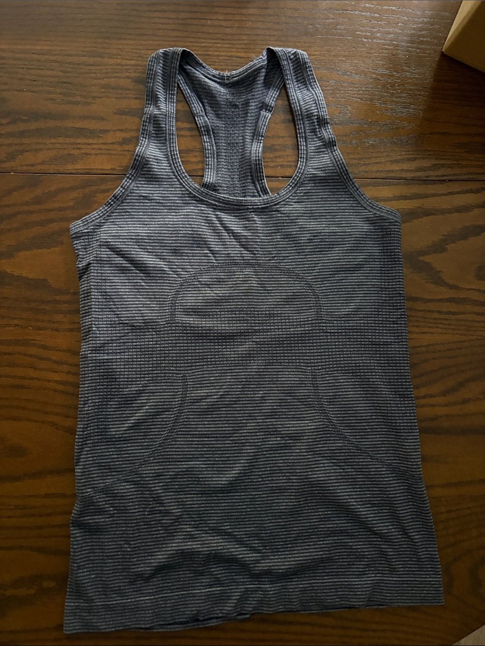 Lulu Women's Gray and Navy Striped Racerback Tank Top